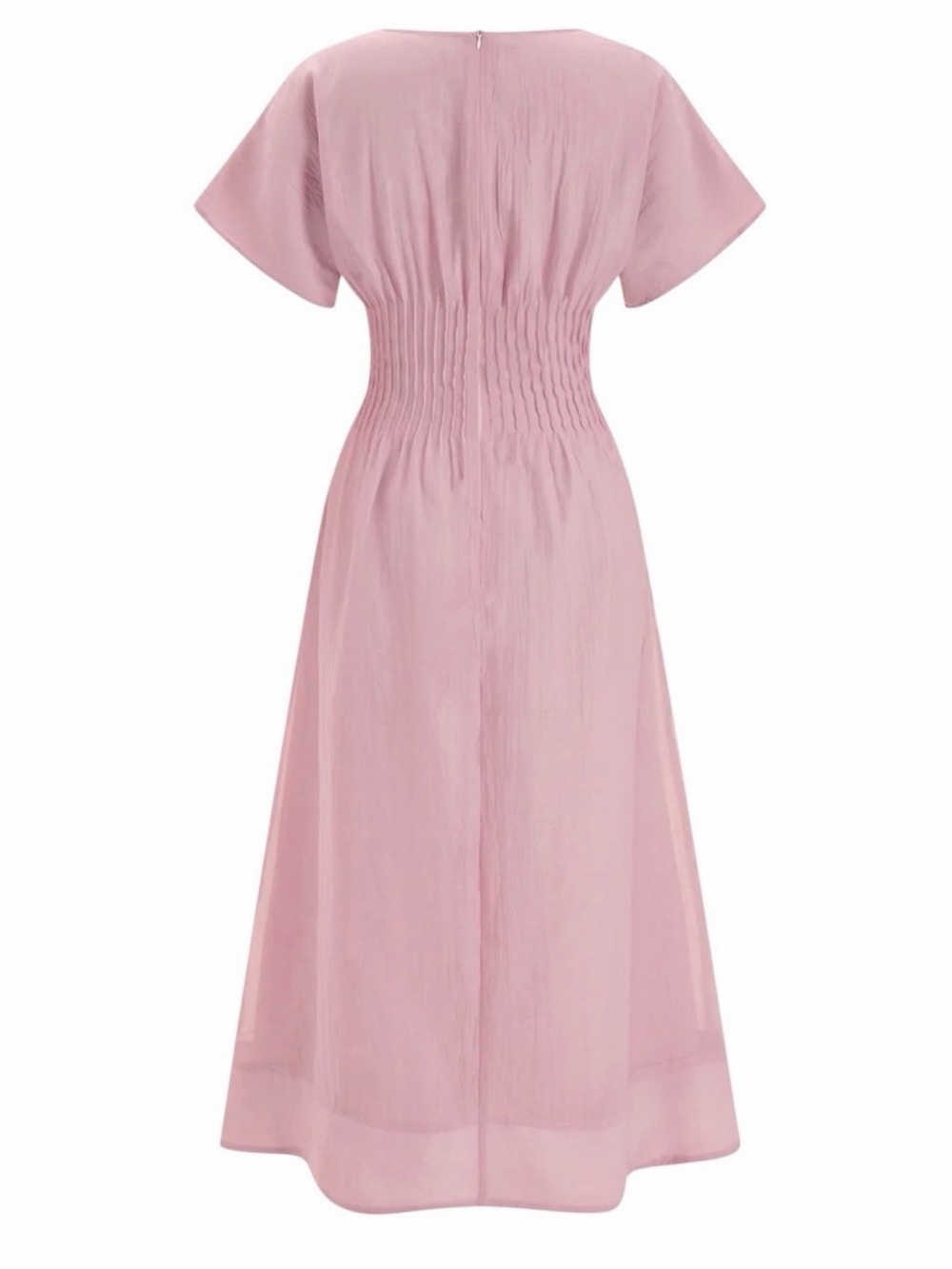 Commense Dusty Rose Pink Smocked Waist Midi Dress Large NWT - Picture 3 of 11